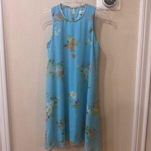 Calvin Klein Teal Floral Sleeveless Key Hole Back Dress in size Small